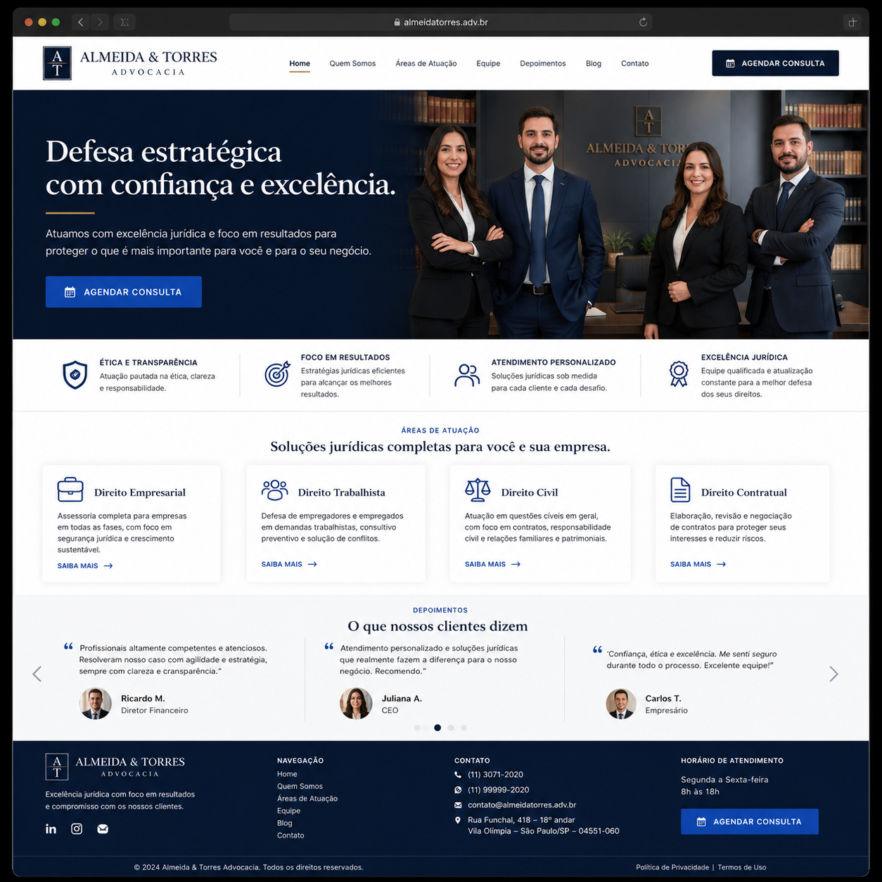 Exemplo de landing page profissional para escritório de advocacia