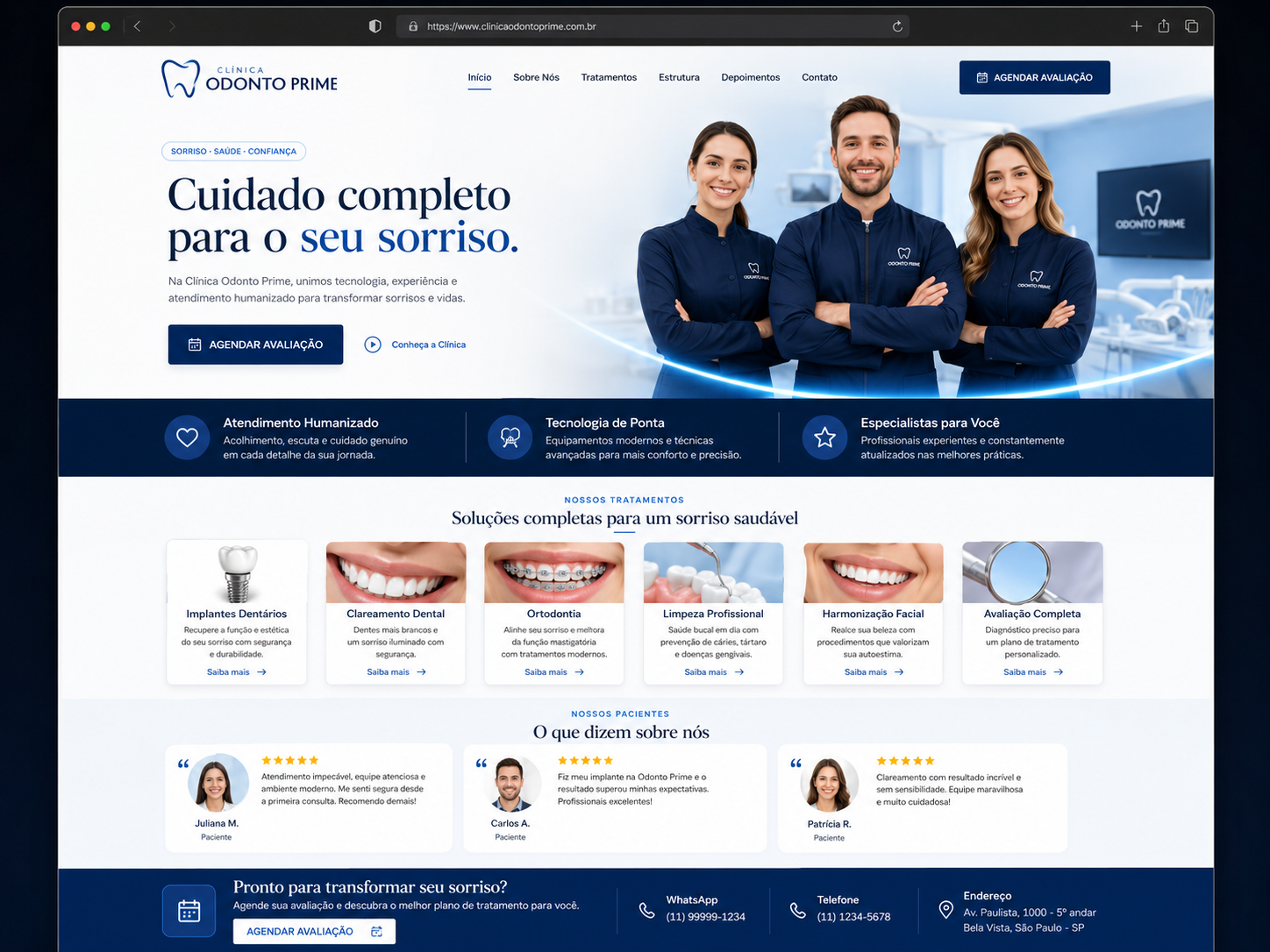 Exemplo de landing page profissional para clínica odontológica
